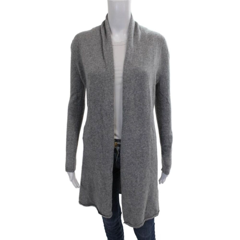 Neiman Marcus Womens Cashmere Collared Cardigan Gray Long Sleeve Size XS